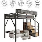 Mirightone Metal Full Size Loft Bed with Stairs,Heavy Duty High Loft Bed Full with Storage Upper Shelf and Wardrobe for Adults Teens, No Box Spring Needed, No Noise, Black Mirightone
