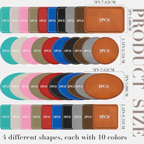 Dunzy 60 Pcs Blank Leatherette Hat Patches Laserable Leatherette Patch Iron on Heat Press with Adhesive Leather Patches for Hats Clothes Repair(Colorful,3 x 2 Inches) Dunzy