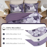 Menghomeus Queen Comforter Set Dark Purple Floral Bedding Comforter Sets - Soft Microfiber Bed Comforter Set for All Season, 3 Piece Botanical Flowers Comforter, Pillowcases Menghomeus