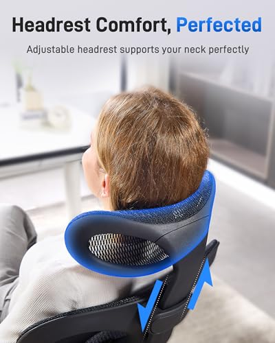 amseatec Ergonomic Office Desk Chair, Comfortable Computer Gaming Chair, Breathable Mesh Back & Seat, Adjustable Armrest & Headrest, Lumbar Support, Butterfly Design for Home Office (Black) amseatec