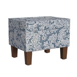 HomePop Home Decor |K7646-A879| Upholstered Modern Rectangular Storage Ottoman | Hinged Lid Ottoman with Storage for Living Room & Bedroom, Blue Denim Jacobean Print HomePop