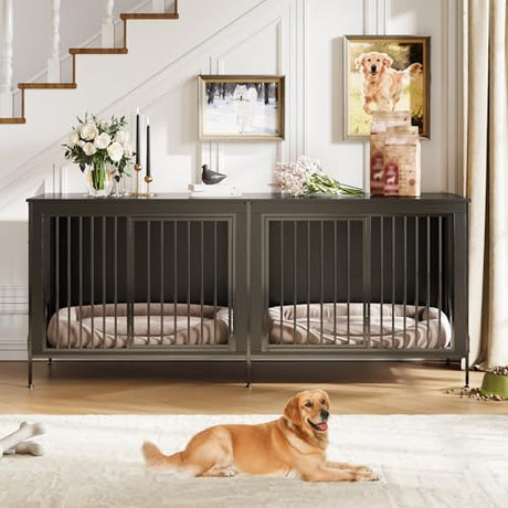 Garvee XL Dog Crate Furniture for 2 Dogs, Heavy Duty Double Dog Crates for Medium/Large Dogs, Dog Kennel Furniture Indoor As TV Stand, Extra Large 78.74" w, Rustic Black Garvee