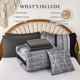 Dintszyayue Black Comforter Set Queen Size, 8 Pieces Boho Striped Bed in a Bag Soft Microfiber Bedding Set for All Season Dintszyayue