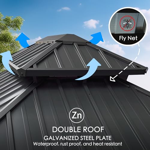 Kozyard Alexander 10' X 12' Hardtop Gazebo, Aluminum Metal Gazebo with Galvanized Steel Double Roof Canopy, Curtain and Netting, Permanent Gazebo Pavilion for Patio, Backyard, Deck, Lawn (Gray) Kozyard