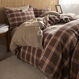 EAVD Vintage Style Brown&Blue Plaid Duvet Cover Full Soft 100% Muslin Cotton Brown Green Blue Grid Checkered Plaid Bedding Set with 2 Pillowcases Reversible Gingham Duvet Cover with Zipper EAVD