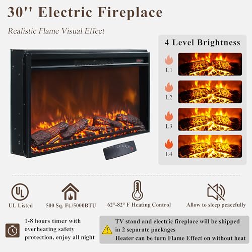 JXQTLINGMU Farmhouse Fireplace TV Stand for 80 Inch TV, 32" Tall Entertainment Center w/Drawer & Sliding Barn Door, 70 Inch Highboy Media Console for Living Room, Black JXQTLINGMU