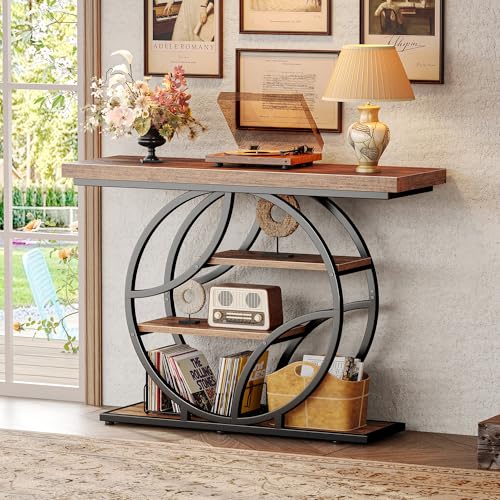 Huuger 41.3 Inch Entryway Table, Industrial Console Sofa Table with Storage, Accent Table with Shelves, for Entry, Hallway, Entrance, Foyer, O-Shaped Metal Frame, Rustic Brown Huuger