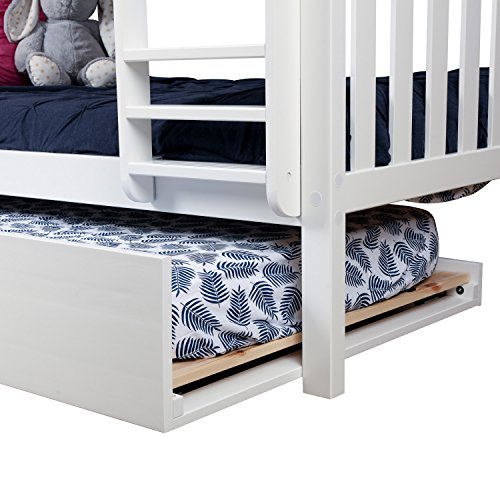Max & Lily Bunk Bed, Twin-Over-Twin Wood Bed Frame For Kids With Trundle, White Max & Lily