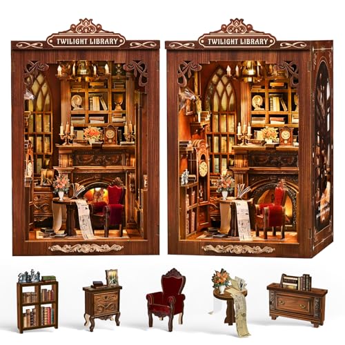 Sagiterra Book Nook Kit，DIY Miniature Dollhouse Kit for Adults and Teens，3D Wooden Tiny House for Family and Friends，Bookshelf Decor in Halloween/Christmas（Book Store） (Twilight Library)
