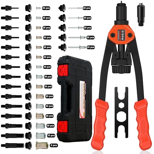 WelderElite Dual-Function Rivet Nut Tool Rivet Gun Kit Including 405 pcs Rivet Nuts Blind Rivets 15 Mandrels 5 Rivet Nozzles, Multi-Purpose - WoodArtSupply