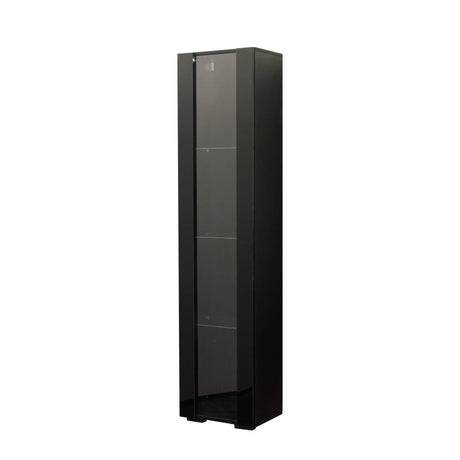 Modern Display Cabinet with Lights, 67" LED Storage Cabinet with Doors and Adjustable Glass Shelves, 4 Tier High Glossy Tall Black Bookcase with Storage, Kitchen Pantry Storage Cabinet (Black) Henf