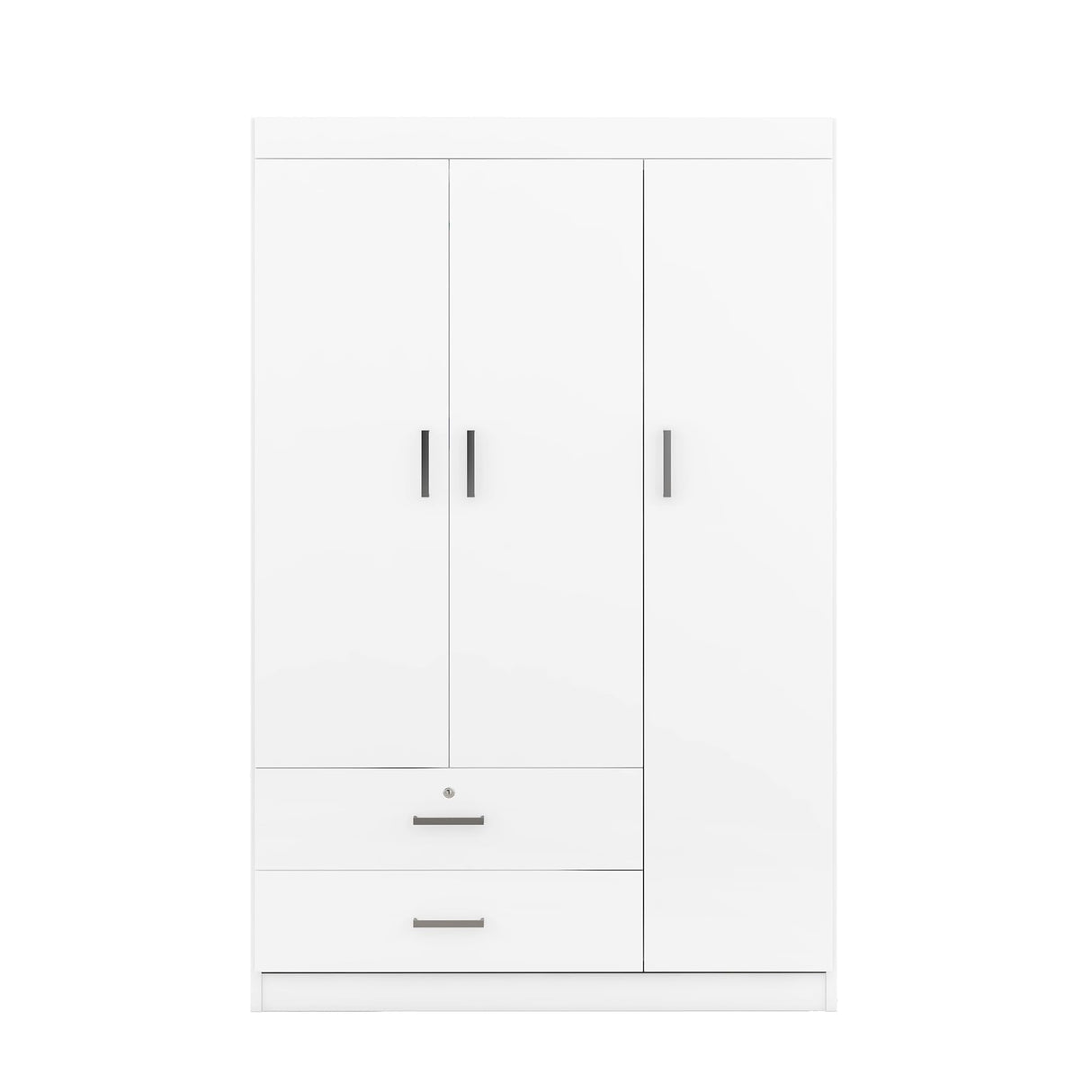Quarte Modern 3-Door Wardrobe with 2 Drawers, Shelves and Hanging Rail, Freestanding Armoire Wardrobe Closet, Clothes Storage Cabinet Organizer (White/Wardrobe) Quarte