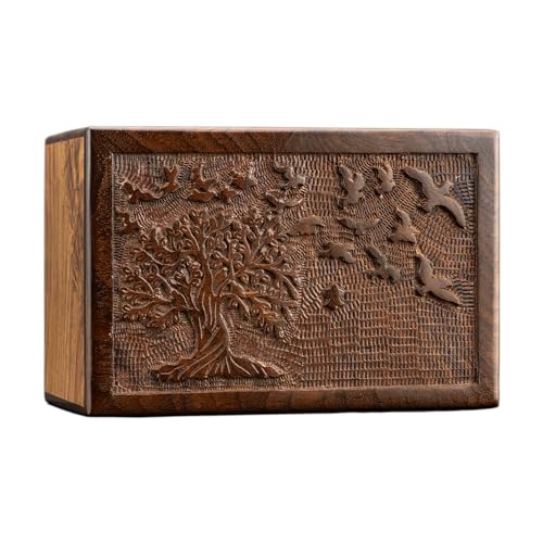 INTAJ Handmade Rosewood Urn for Human Ashes - Tree of Life Wooden Urns Hand-Crafted - Funeral Cremation Urn for Ashes (11x7.5x6 (340 Cu/In), Tree of INTAJ
