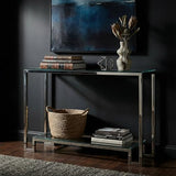 Cortesi Home Reef Contemporary 2 Shelf Glass Console Table, Silver Cortesi Home