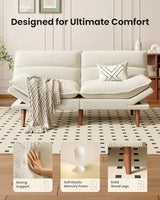 Amada Convertible Futon Sofa Bed - Corduroy Loveseat with Adjustable Backrest & Armrests, Thickened Seat Cushion, Small Space Sleeper Couch for Apartment, Study Room & Office（Off-White，66 Inch ） AMADA HOMEFURNISHING