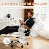 Sweetcrispy Executive Home Office Desk Chair - Ergonomic Big Tall High Back with Footrest & Lumbar Support, Reclining Height Adjustable, Comfy PU Leather Computer Gaming with Swivel Wheels, White Sweetcrispy