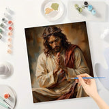 Religious Art Paint by Numbers Kit for Adults - DIY Seated Jesus in Prayer Painting on Canvas 16x20 Inches, Acrylic Paint Set, Suitable for Beginners, Christian Art for Home Decoration/Gifts TAOPAOLAB