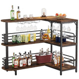 Tribesigns Rustic Brown L-Shaped Home Bar Unit with 3 Tiers and Wine Glass Holder Tribesigns