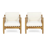 Christopher Knight Home Abigail Outdoor Acacia Wood Club Chair (Set of 2), Teak Finish, Cream Christopher Knight Home