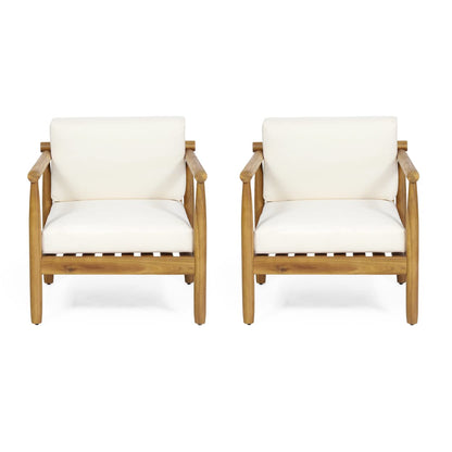 Christopher Knight Home Abigail Outdoor Acacia Wood Club Chair (Set of 2), Teak Finish, Cream - WoodArtSupply