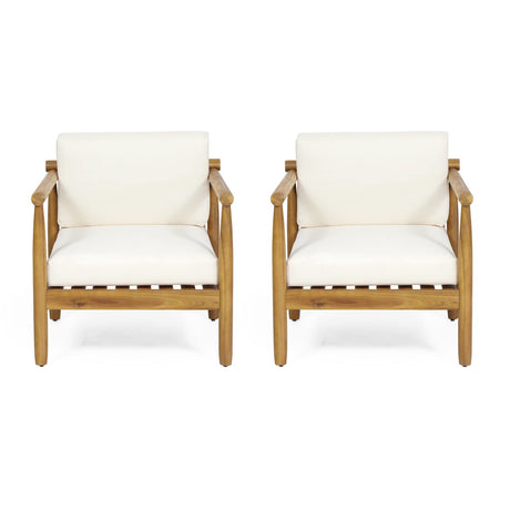 Christopher Knight Home Abigail Outdoor Acacia Wood Club Chair (Set of 2), Teak Finish, Cream Christopher Knight Home