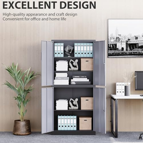 Metal Storage Cabinets With Doors And Shelves,71" Metal Garage Storage Cabinet with Lock,Metal Cabinet with Locking Doors,Steel Pantry Cabinet 4 Doors,Lockable Storage Cabinet for Garage,Home,Office SISESOL