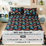MCO Twin Sheets Set Kids, Soft Microfiber Bed Sheet Set for Boy Girls, 3 Pieces Breathable Twin Sheets Race car Black MCO