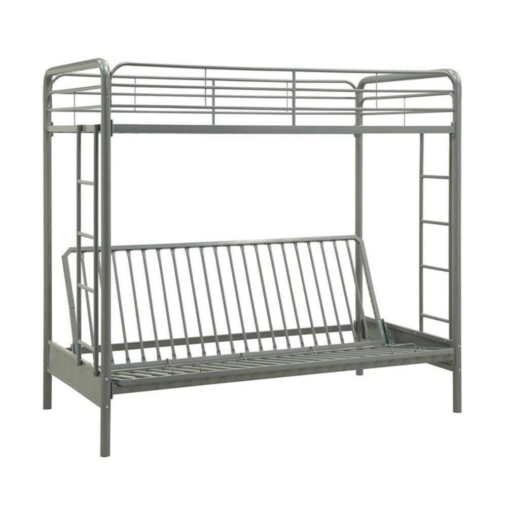 Pemberly Row Modern Twin Over Futon Metal Bunk Bed in Silver Pemberly Row
