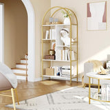 YITAHOME 5-Tier Gold Arched Bookshelf - Elegant White & Gold Storage Rack for Home, Office, and Living Space YITAHOME