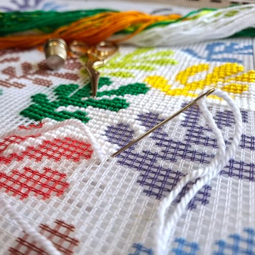Brvsk Abstract Embroidery Kit for Adults and Beginners — The Sheaf by Henri Matisse 16″ × 16″ with Clear, Precise Printed Design on Cotton Canvas; Includes 2 Needles, Yarn, and Easy-Read Chart