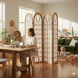 Asnefeli 4 Panel Japanese Room Divider, Shoji Style Partition Divider, Fully Assembled Wooden Privacy Screen for Home Office Bedroom Apartment Decoration, Natual Asnefeli