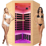 Indoor Sauna Two Person Far Infrared Saunas for Home 1 - 3 Person Wood Sauna Canadian Hemlock 2180W/110V Low EMF Dry Sauna Room with Oxygen Bar/7 Color Therapy/9 Heating Plates/Control Panel/Speaker HOSAUNA