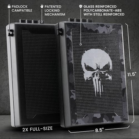 STOPBOX Gun Safe Alternative - Tactical Handgun Storage, Instant Access Portable Gun Case, TSA Compliant Gun Lock Box for Quick Handgun Access | SKULL CAMO + BLACK (2 Pack) | Full-Size Only STOP BOX