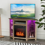 GOFLAME Corner Fireplace TV Stand with LED Lights for TVs up to 50”, Modern Entertainment Center with Electric Fireplace, Remote & Smart APP Control, TV Console with Adjustable Glass Shelves, Gray GOFLAME