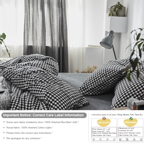 mixinni Black Gingham Comforter Set King, Plaid Comforter Set 3 Pieces 1 Black Grid Comfoter with 2 Pillow Cases for All Seasons, Soft Fluffy Modern Grid Pattern Printed Bedding-King Size mixinni