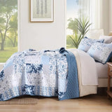 Anibedding Blue Patchwork Quilt Set King Size Boho Floral Plaid Bedspread Coverlet Set, Farmhouse Soft Microfiber Bedding Set, Blue Summer Bed Cover with 2 Pillowcases for All Season Anibedding
