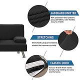 LiveGo Futon Cover 4 Pieces Stretch Futon Covers Sofa Bed Slipcover with Removable Armrests and Cupholders Covers Furniture Protector High Spandex Small Checks Jacquard Fabric (Black) LiveGo