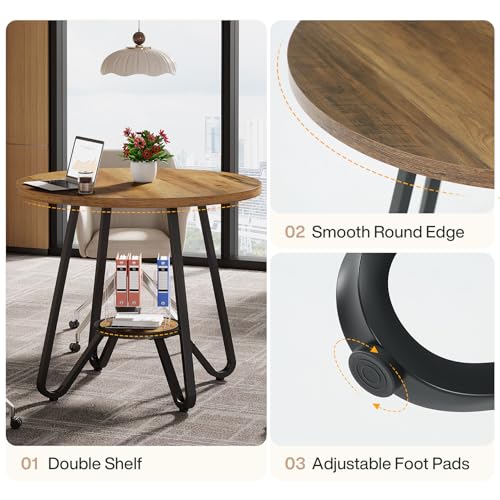 Tribesigns 31.5" Round Wooden Conference Table, Small Meeting Table for 4 People, Compact Office Table for Small Spaces, 31.5" W x 31.5" D x 29.5" H Tribesigns