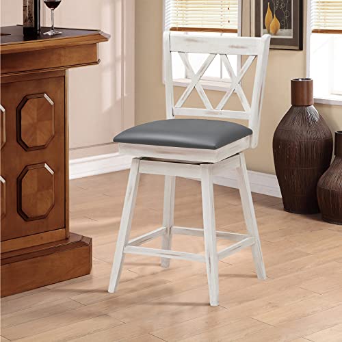 COSTWAY Bar Stool Set of 4, 360 ° Swivel Counter Height 25inch Bar Stool with Foot Rest Upholstered Cushion & Ergonomic Backrest, Sturdy Frame, for Pub, Restaurant, Home (4, Antique White + Grey) COSTWAY