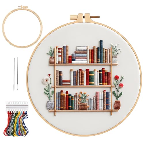 CZFSWT Embroidery Kit, Mini Embroidery Kit for Beginners, Complete Embroidery Starter Kit with Instructions, 20cm Bamboo Embroidery Hoop, Beginner Embroidery Kit for DIY Gifts and Home Decor