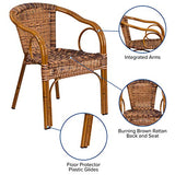 Flash Furniture Cadiz Series Dark Red Bamboo-Aluminum Indoor-Outdoor Restaurant-Patio Chair with Burning Brown Rattan Flash Furniture