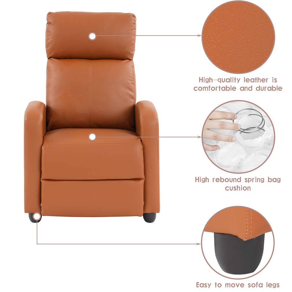 FDW Recliner Chair Push Back Sofa Home Theater Seating with Lumbar Support and Leather Padded Seat Backrest for Living Room (Tan) FDW