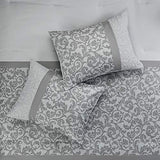 510 DESIGN Luxe Quilted Comforter Set Modern Transitional Design, All Season Down Alternative Warm Bedding Matching Shams, Bedskirt, Decorative Pillow, Cal King, Ramsey Damask Grey