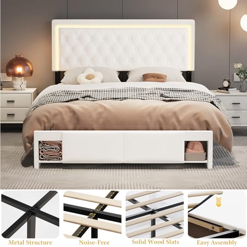 XEPAMU Full Size Bed Frame with Storage,Full Bed Frame with LED Lights Headboard and Charging Station,Velvet Upholstered Bed with Storage Footboard,Sliding Barn Door Noiseless No Box Spring Needed XEPAMU