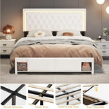 XEPAMU Full Size Bed Frame with Storage,Full Bed Frame with LED Lights Headboard and Charging Station,Velvet Upholstered Bed with Storage Footboard,Sliding Barn Door Noiseless No Box Spring Needed XEPAMU
