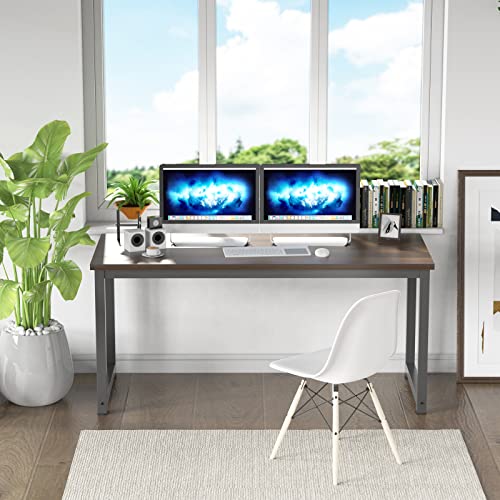 NSdirect Large Office Desk for Home Office, Large 63” Computer Desk Table, Wide Writing Study Desk for 2 Person, Metal Sturdy Frame Thicker Steel Legs, Black Chocolate NSdirect