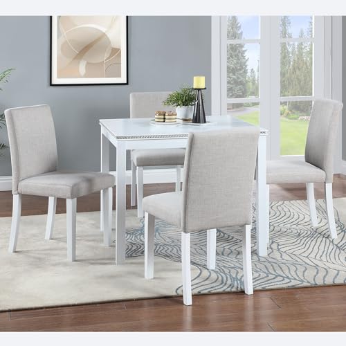 LUMISOL Dining Table Set for 4, 5-Piece Solid Wood Kitchen Table Set with 4 Upholstered Chairs for Kitchen, Dining Room, Home Bar, White LUMISOL