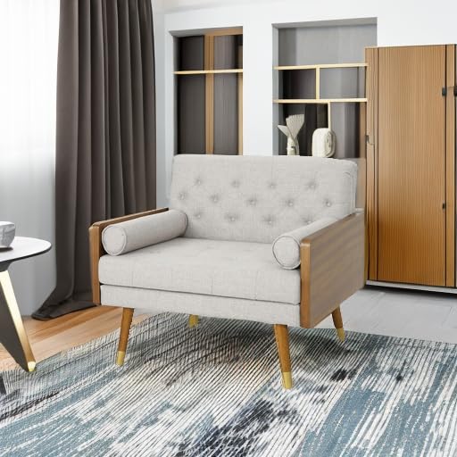 Christopher Knight Home Greta Mid Century Modern Fabric Club Chair, Beige, Dark Walnut 30.5D x 37.75W x 33H in Christopher Knight Home