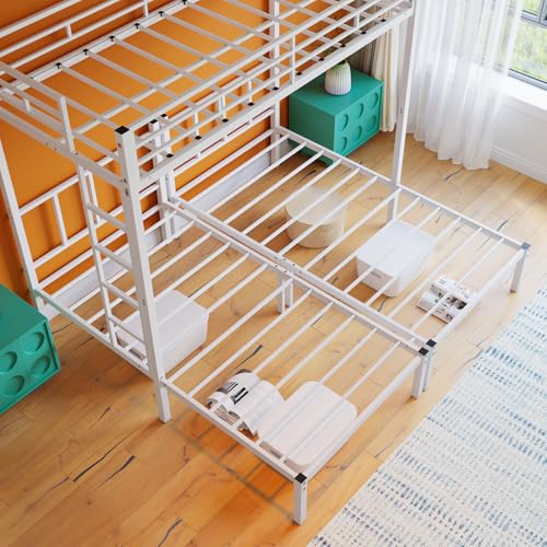 Bellemave Triple Bunk Bed for Kids, Adults, Teens, Twin Over Twin Metal Bunk Beds for 3 Kids, 3 bunk beds（Heavy Metal, White） Bellemave