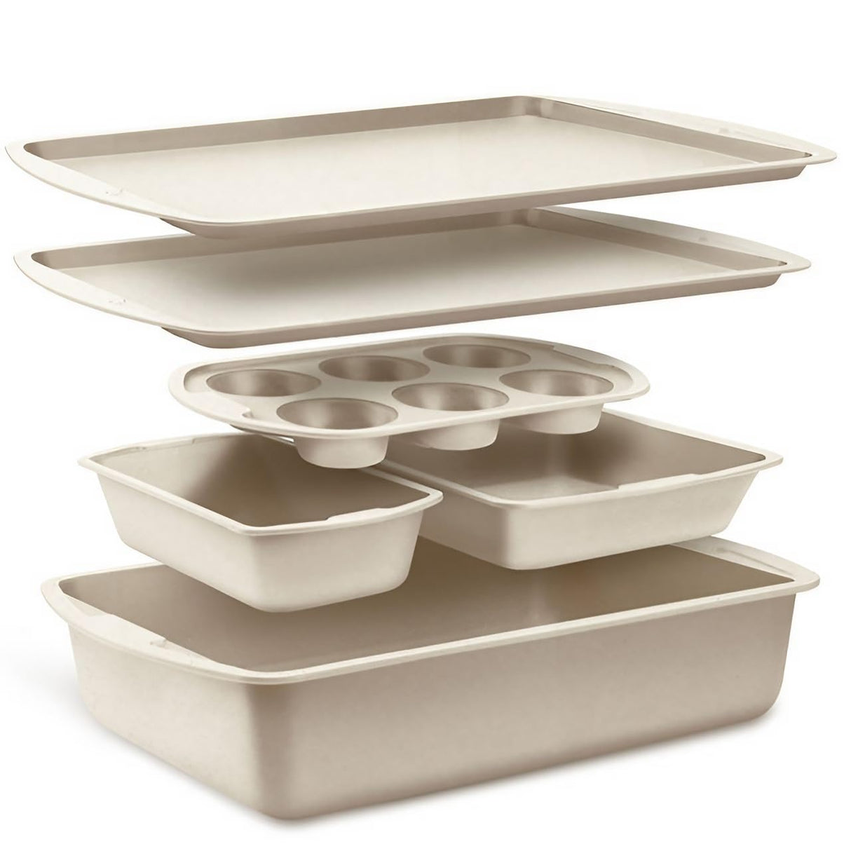 Bakken Swiss - Bakeware Set – 6 Piece – Stackable, Deluxe, Non-Stick Baking Pans for Professional and Home Cooking – Carbon Steel, White Stone Coating Bakken- Swiss